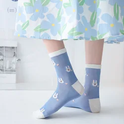 Spring And Autumn Socks Woman Japanese Ins Tide Kawaii Cartoon Love Rabbit Summer Thin Mesh Cotton Socks