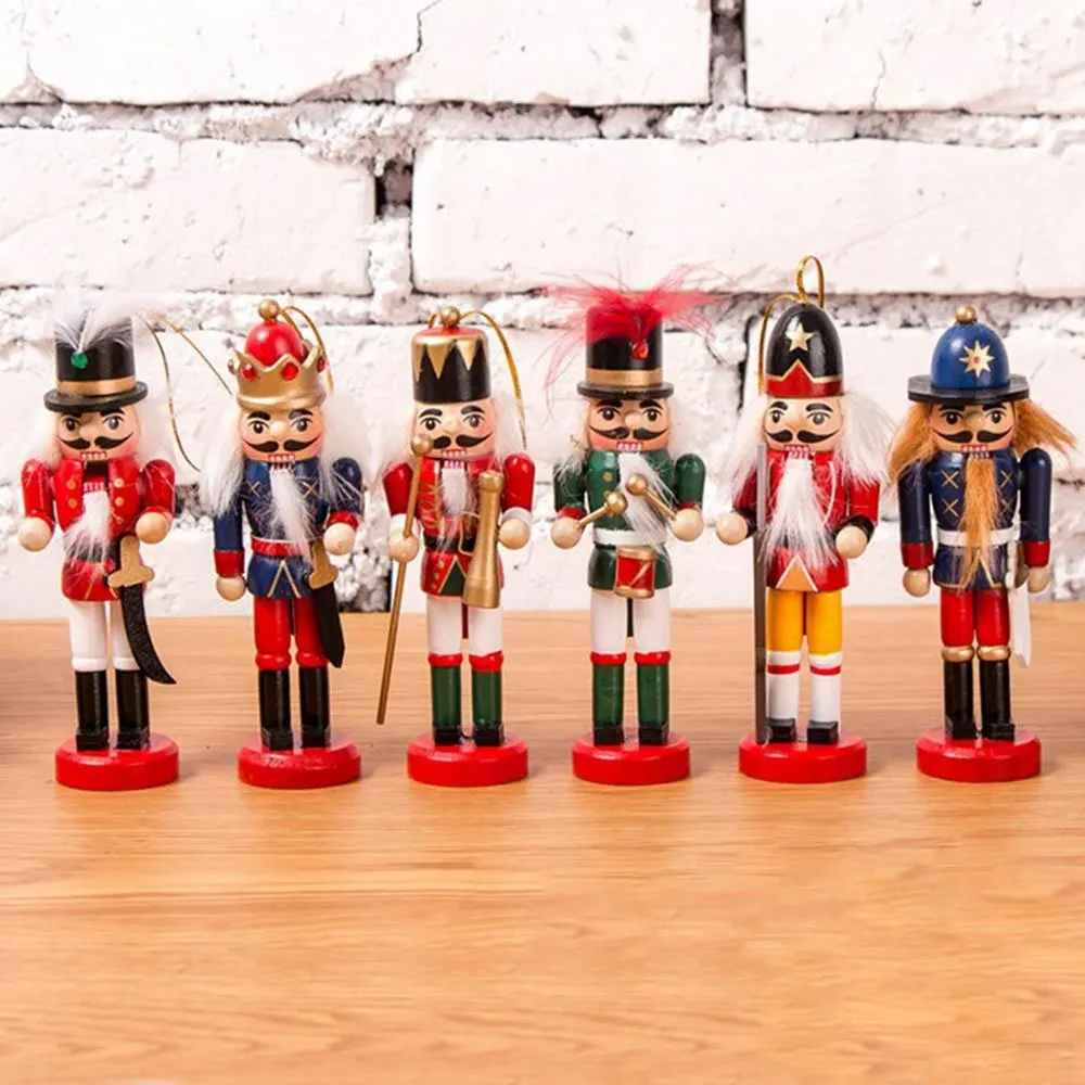 

6 Pcs 12cm Nutcracker Puppet Soldier Miniature Figurines Vintage Handcraft Puppet Christmas ornament Christmas Tree Pendant Set