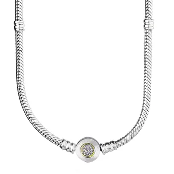 

Original MOMEMTS Two-Tone Signature Snake Chain Necklace For 925 Sterling Silver Bead Charm Necklace Pandora DIY Jewelry