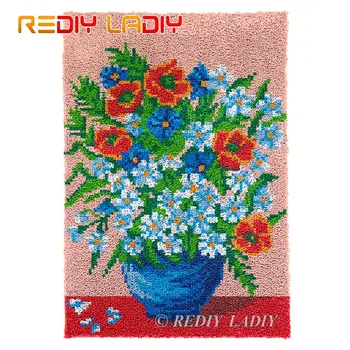 

Latch Hook Kits Poppy with Daisy DIY Carpet Rug Lush Tapestry Kits Chunky Yarn Knitted Floor Mat Crochet Cushion Crafts 57*82cm