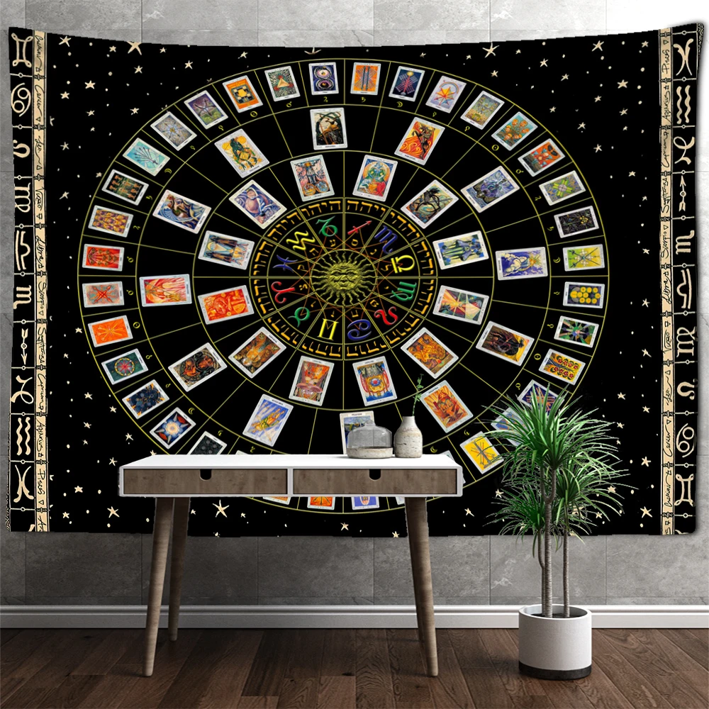 Mandala Tarot Tapestry Zodiac Star Plate Sun and Moon Wall Hanging Hippie Tapiz Aesthetics Artist Home Decor