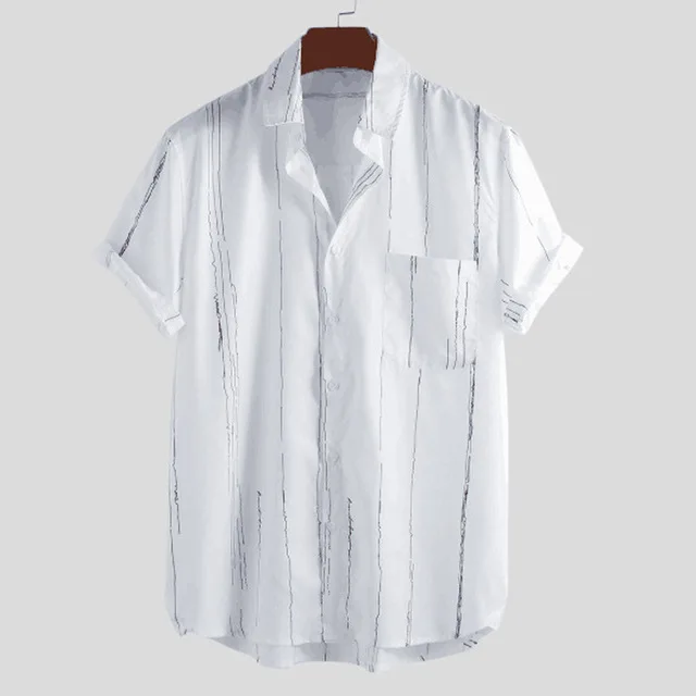 White Мужские топы, короткий рукав, свободные, Vogue, в полоску, с отворотом, летние, повседневные, Loos, топы, белые, хорошие - Цвет: White