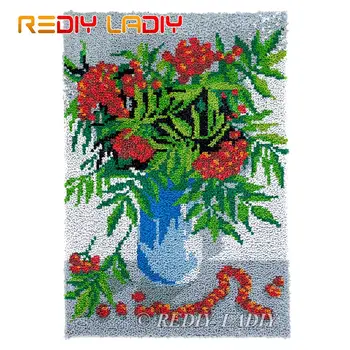 

Latch Hook Rug Cherry with Vase Chunky Yarn Tapestry Kits Crochet Cushion Mat DIY Carpet Rug Needlework Hobby & Crafts 58*87cm