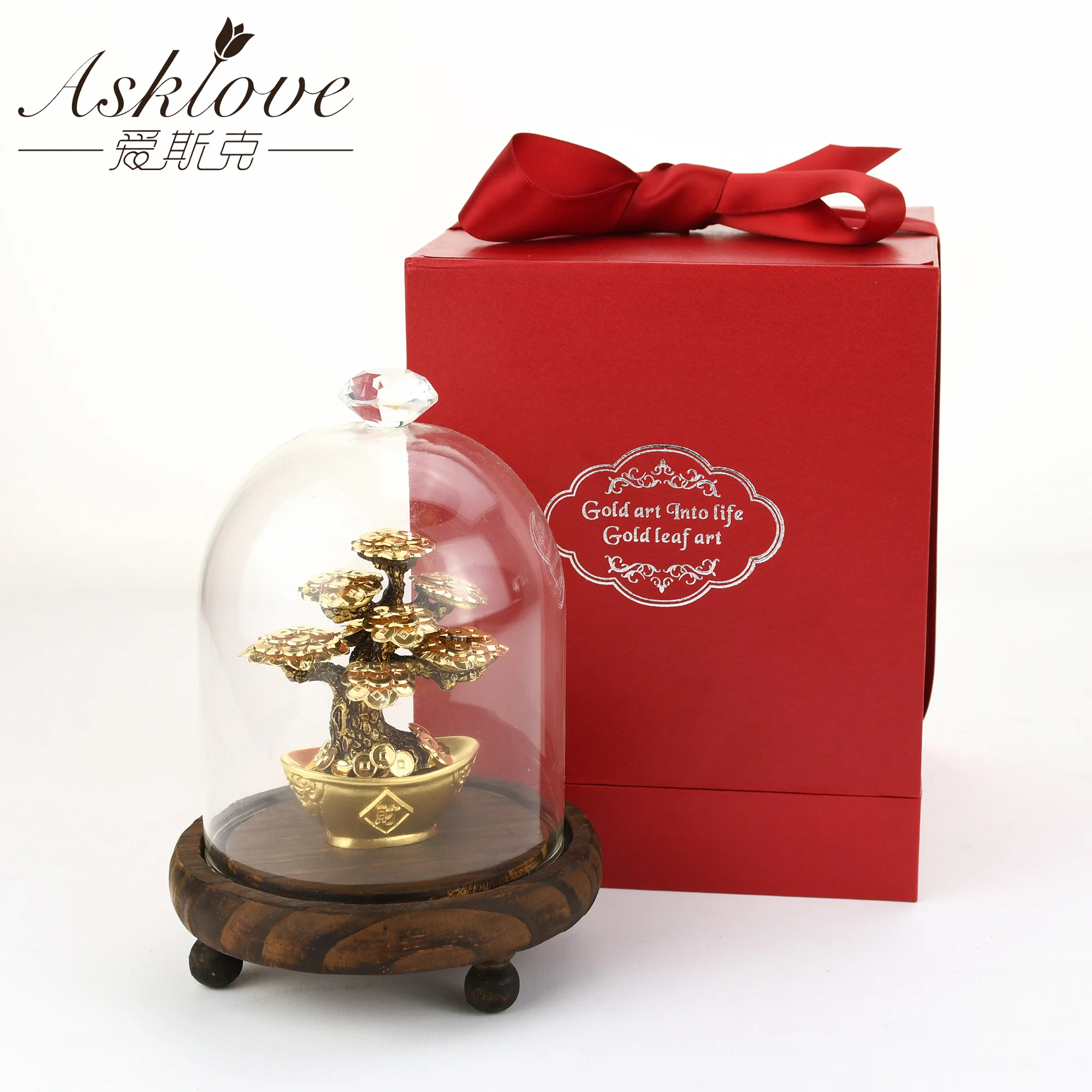Feng Shui Fortune tree Gold Foil Money Tree Bonsai Office Tabletop Lucky Wealth Ornaments Gifts Home Decoration with Gifts box