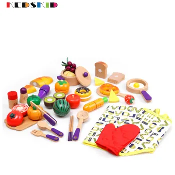 

Kitchen Cooking Combination in Children's Kitchen by Cutting Fruit, Vegetable and Cake in Korean Wooden Family