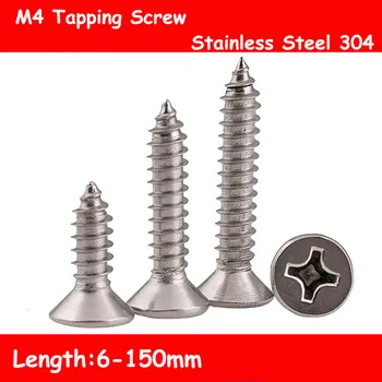 

5000PCS, M4*6-150mm DIN7982 304 Stainless Steel Screws Cross Recessed Flat Head Countersunk Self-tapping Wood Screws ISO7050