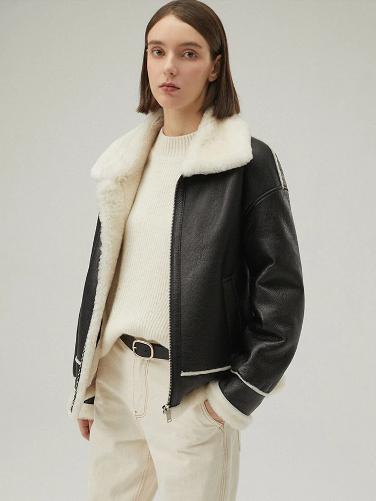womens leather shearling coat