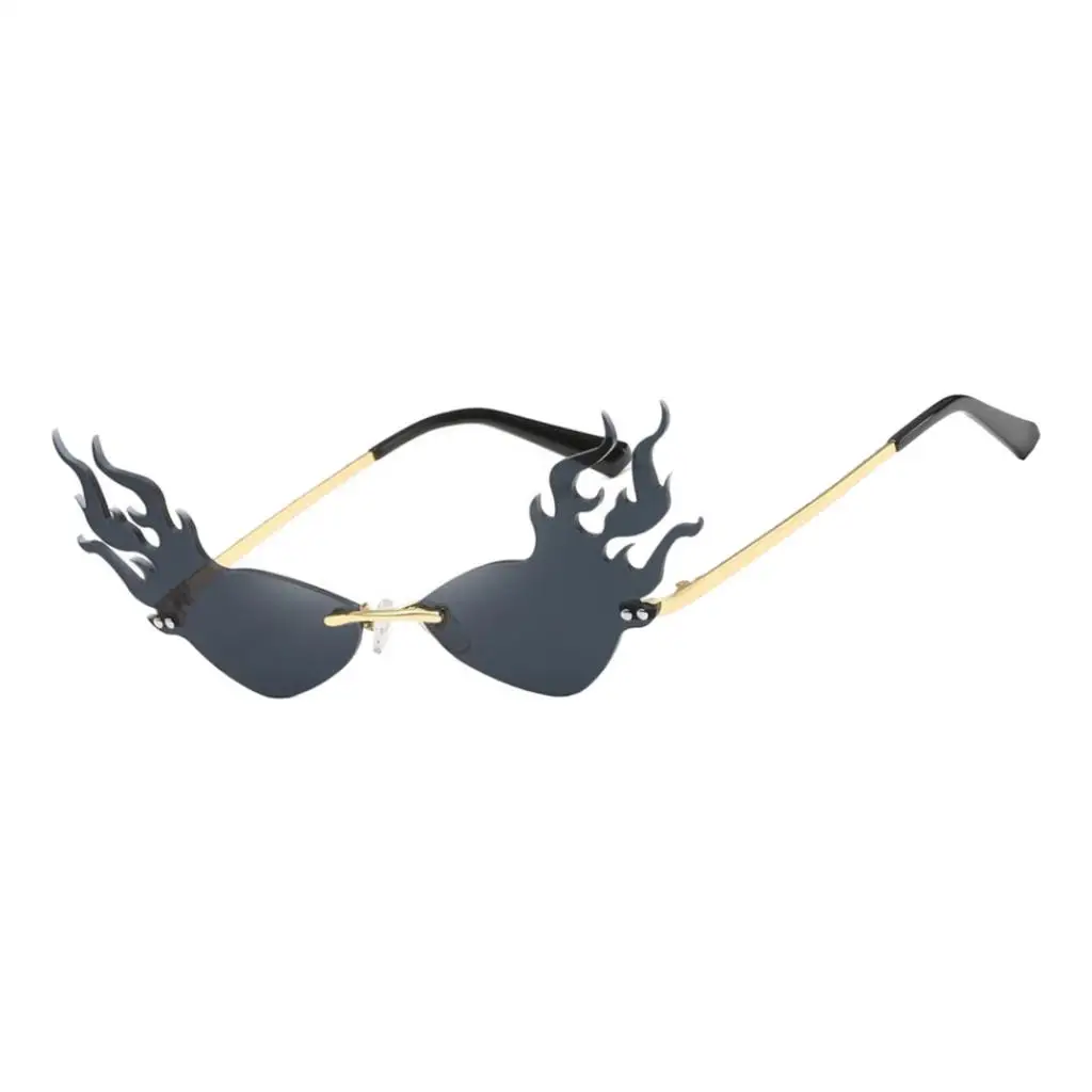 Womens Flame Sunglasses UV400 Sun Glasses Luxury Design Party Eyewear Streetwear Fire Flame Lens Rimless Wave Sun Glasses