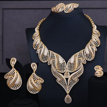 

GODKI Jimbora Exclusive Handmade Luxury 4 PCS Full Mini Cubic Zirconia Jewelry Sets Necklace Bangle Earrings Ring Women Jewelry