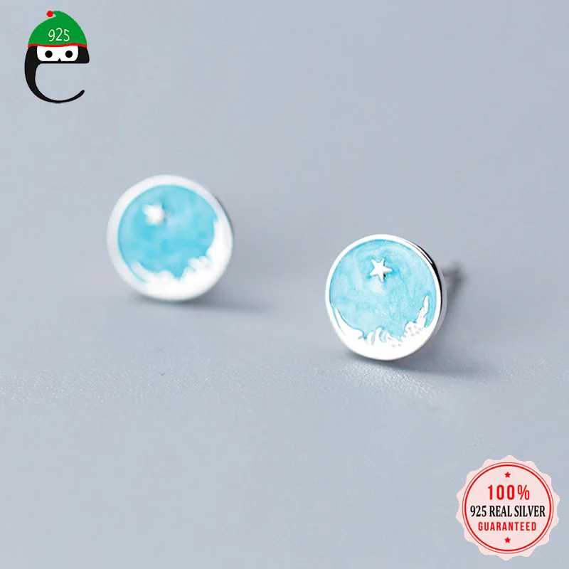 Elfoplatasi 925 Твердые Настоящее Стерлинговое Серебро Круглый Морская звезда Стад серьги подарок для Для женщин девочек леди ювелирные изделия ED010
