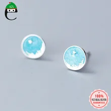 Elfoplatasi 925 Твердые Настоящее Стерлинговое Серебро Круглый Морская звезда Стад серьги подарок для Для женщин девочек леди ювелирные изделия ED010