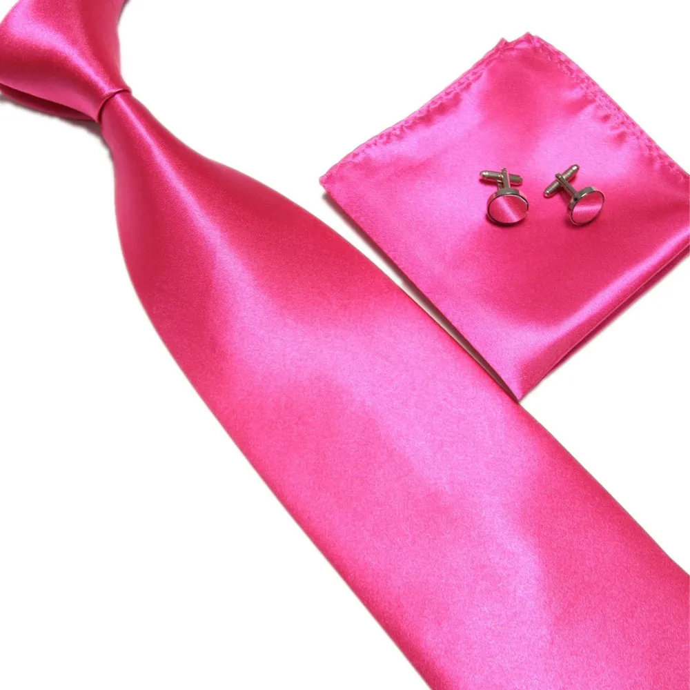 Hot pink Мужской галстук, набор для свадьбы, офисные мужские галстуки для мужчин, деловые карманные квадратные бордовые свадебные запонки, платок - Цвет: Hot pink