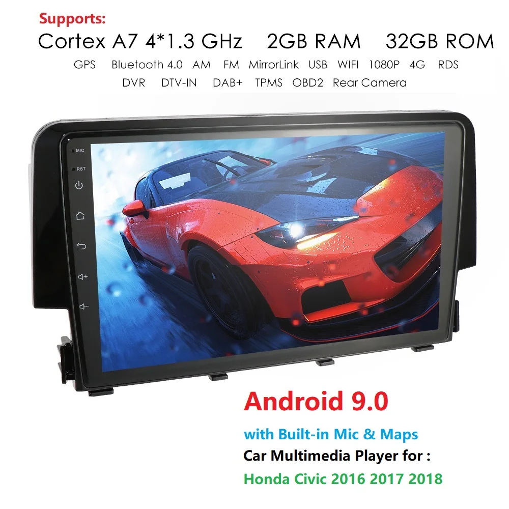 Android 9 0 Автомагнитола 2 Din дюймов gps Navi для Honda CIVIC 2016 2017 2018 ГБ + 32 Гб HDMI RDS wifi BT Mirror Link TPMS