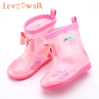

Loveewalk Cute Rain Boots Girls Spring Winter Toddler Shoes PVC Waterproof Kids Rainboots Bow-knot Print Children Ankle Boots