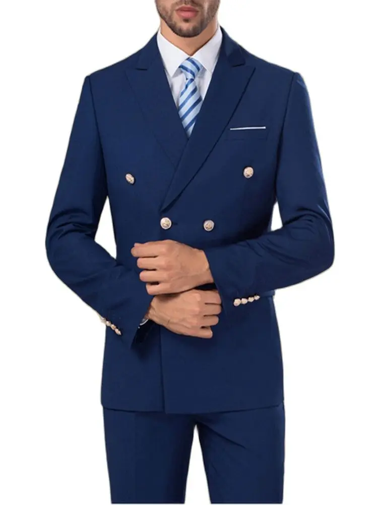 

2022 Double Breasted Formal Suits Royal Blue Blazer Trousers Mens Suits 2Pcs Groomsman Wedding Party Wear Suit(Jacket+Pants+Tie)