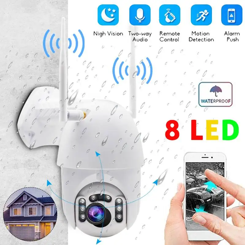 8 LED Outdoor Waterproof 1080P IP Camera Wireless Camera WiFi 1080P HD Security Night Vision PIR WiFi Camera