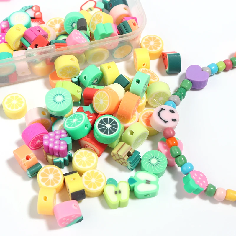 100-910pcs/Box Animal Cake Fruit Flat Polymer Beads Kit Loose Spacer Beads For Jewelry Making Kits Handmade Bracelet Accessories