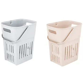 

2x Plastic Laundry Storage Basket Portable Household Laundry Basket Clothes Toy Laundry Storage Basket Gray & Khaki