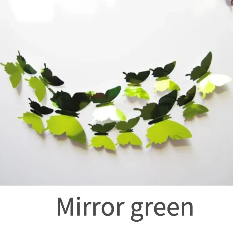 

12pcs/set Mirror green Decorative Butterflies 3D Butterflies On The Wall Decor For Home Butterfly Wall Stickers Party Wedding