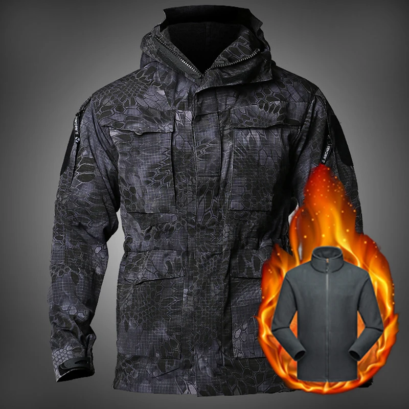 Black Snake Fleece M65 куртки британской армии США зимняя Флисовая теплая водонепроницаемая куртка мужская Военная ветровка пальто летчик толстовка одежда - Цвет: Black Snake Fleece