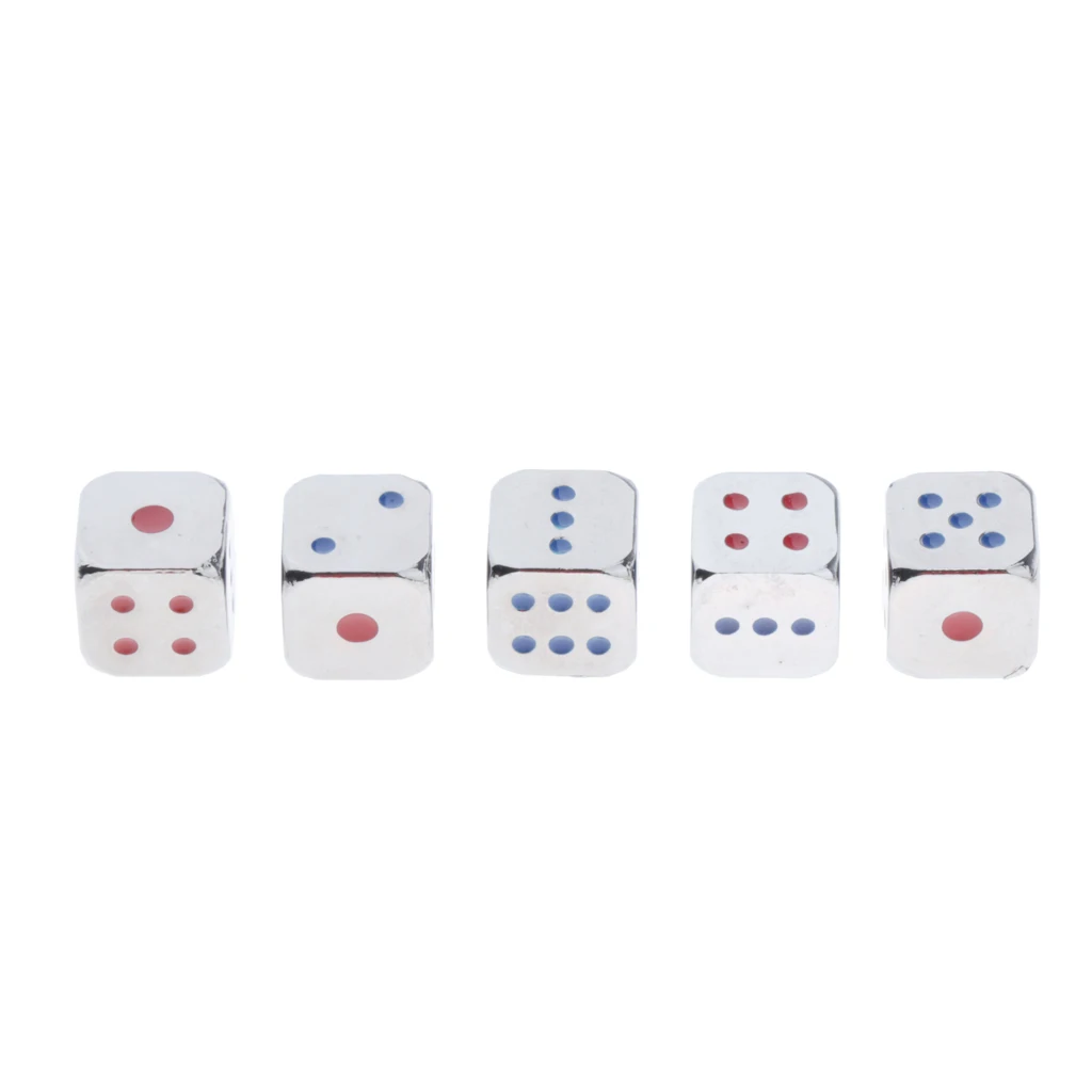 Lots 5 Six Sided D6 Dice 12mm Dice Die Metal with Wooden Dice Cup Box Golden/Silver w/ Blue&Red Pips Drinking Playing Game Dice