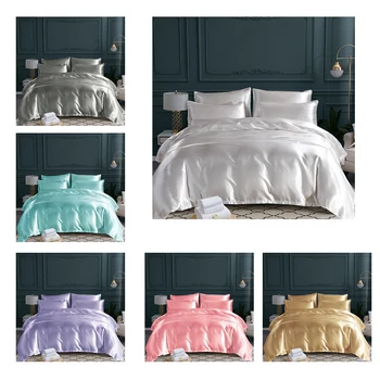 

Pure color artificial silk sheets bedding set bed sheets + pillowcase duvet cover set 3pcs Comfortable and skin-friendly Simple