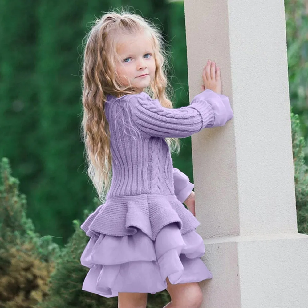 Платье свитер для девочек осенне зимнее платье пачка принцессы утепленный