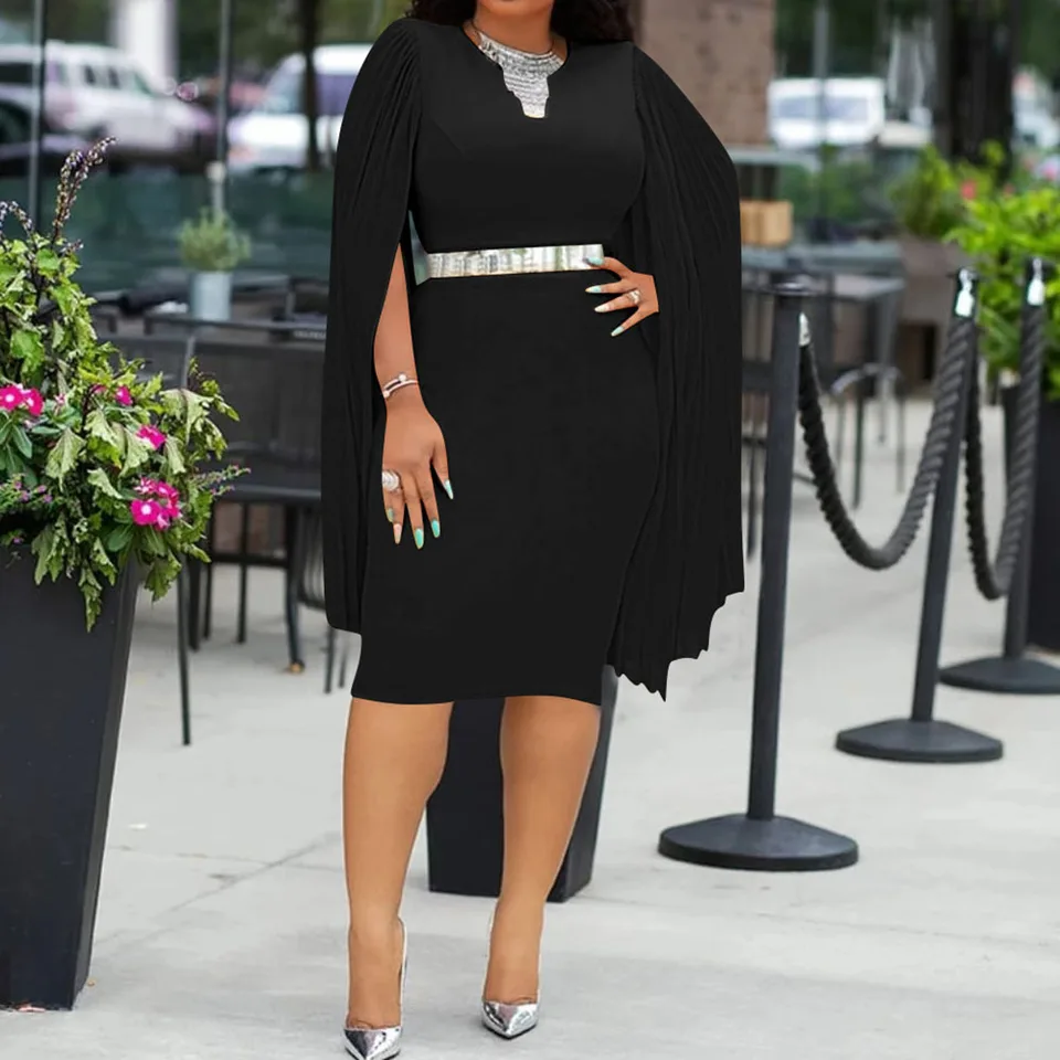 plus size black dress with cape