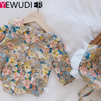

Cute Floral Romper 2pcs Baby Girls Clothes Peter Pan Collar Jumpsuit Hat 0-24M Age Infant Toddler Newborn Outfits Sets Hot Sale