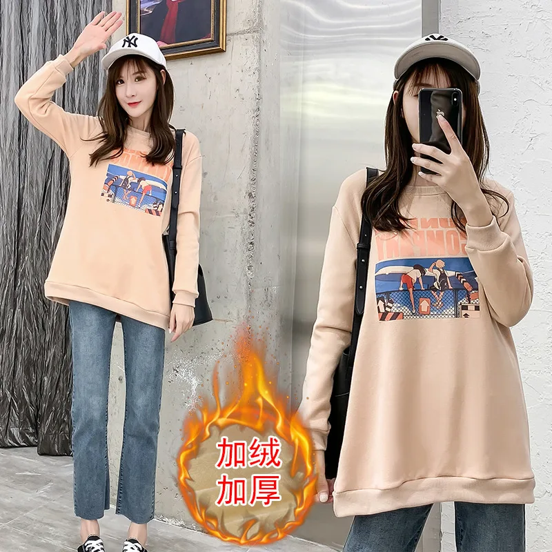 

2018 Autumn And Winter New Style Brushed And Thick Maternity Clothes Cartoon Large Size Hoodie Base Shirt