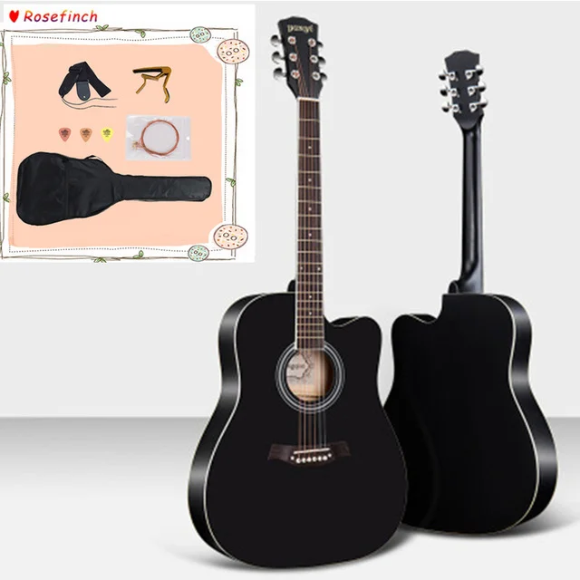 38 дюймов гитара, гитара, акустическая народная гитара для начинающих, 6 струн, Липа с наборами, черная, белая, деревянная, Красная гитара, цвета AGT16 - Цвет: AGT123ABLACK