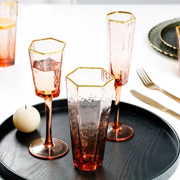 

Set of 2 hexagon shaped home juice glass morning milk water glass cup GLA-109