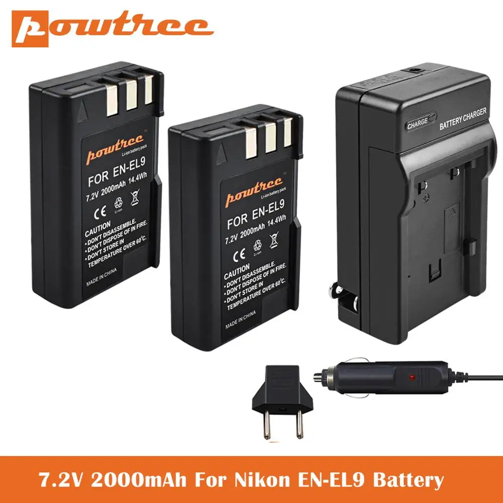 Batería de EN-EL9 de 7,2 V y 2000mAh para coche, cargador DC15 para Nikon D40, D40X, D60, D3000, D5000, cámara Digital como reemplazo de baterías de EN-EL9A