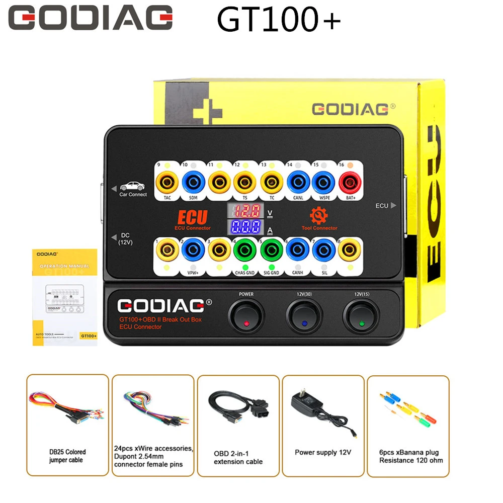 Godiag GT100+ GT100 Pro OBDII Breakout Box ECU Connector with Electronic Current Display temp gauge car