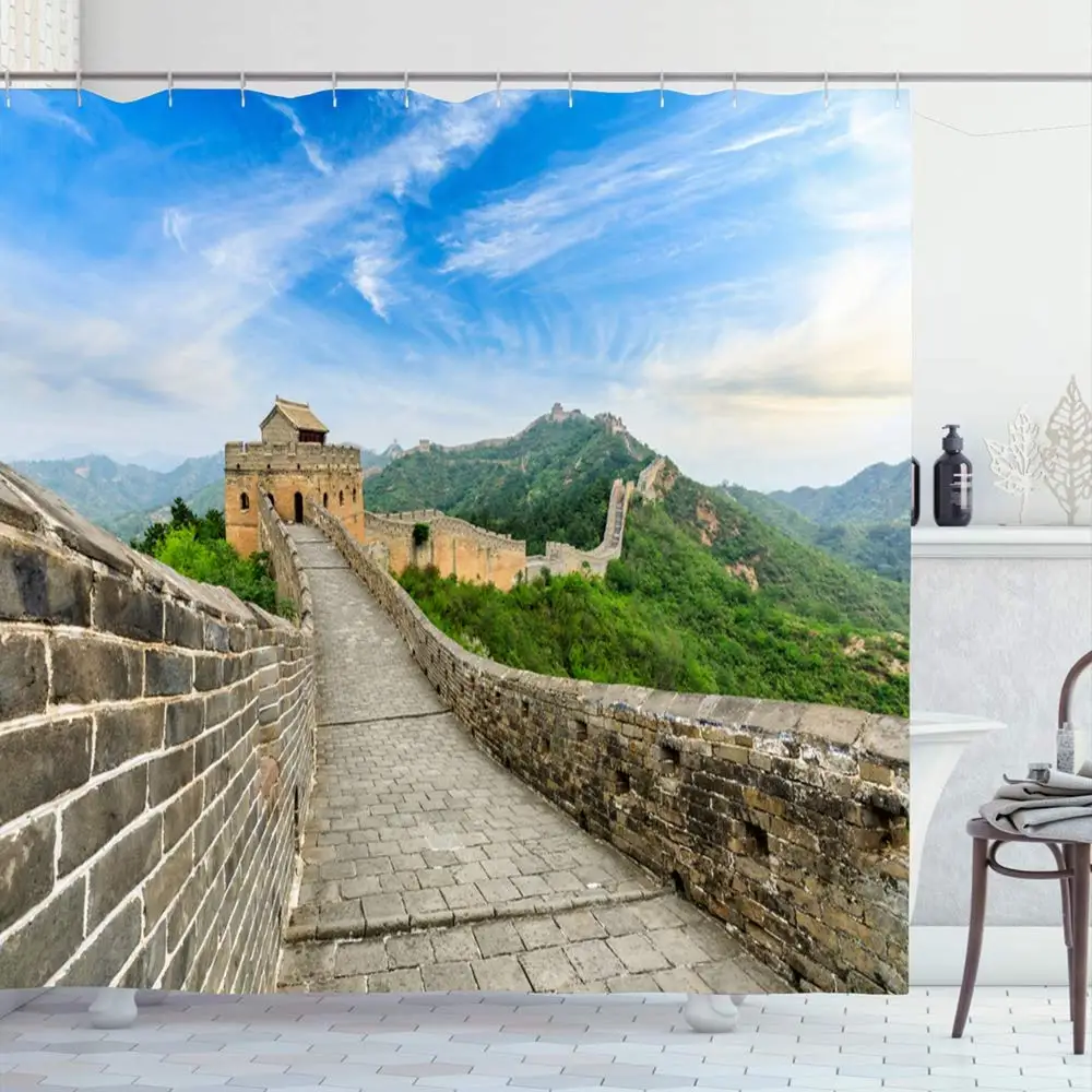 

Shower Curtain Set with Hooks for Bathroom 72x72 History Great Famous Brick Wall Landscape Asia China Beijing Jinshanling