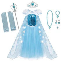 MUABABY/платье Эльзы для девочек; костюм Снежной королевы с короткими рукавами, круглым вырезом и блестками; костюм принцессы Эльзы для костюмированной вечеринки; платье на Хэллоуин для девочек