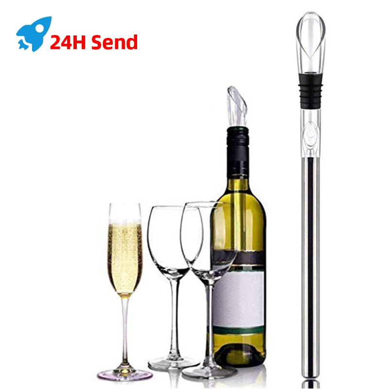 Wine Chiller Stainless Steel Wine Bottle Cooler Stick Freezer with Aerator and Pourer Decanter for Beer Whiskey Cocktails Grape
