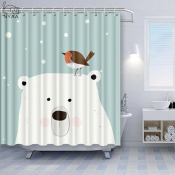 

NYAA Cartoon Bear & Bird Thickened Bath Curtain Starry Night Shower Curtains Waterproof fabric Curtain For The Bathroom 12 Hook