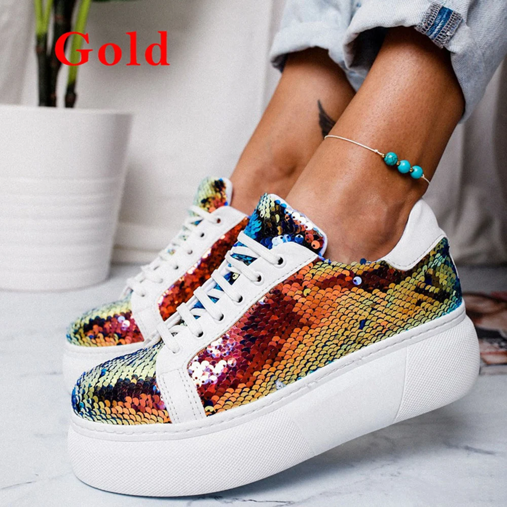 MoneRffi Women Sneakers Plateform Glitter Shinny Bling Shoes Fashion Casual Woman Lady Ballet Flats Sneakers Espadrilles - Цвет: Colorful