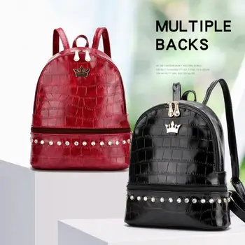 

Fashion Splicing Backpack Women Crown Diamond Zipper Multi-pocket Shopping Bags Outdoor Travel Large Capacity Rucksacks
