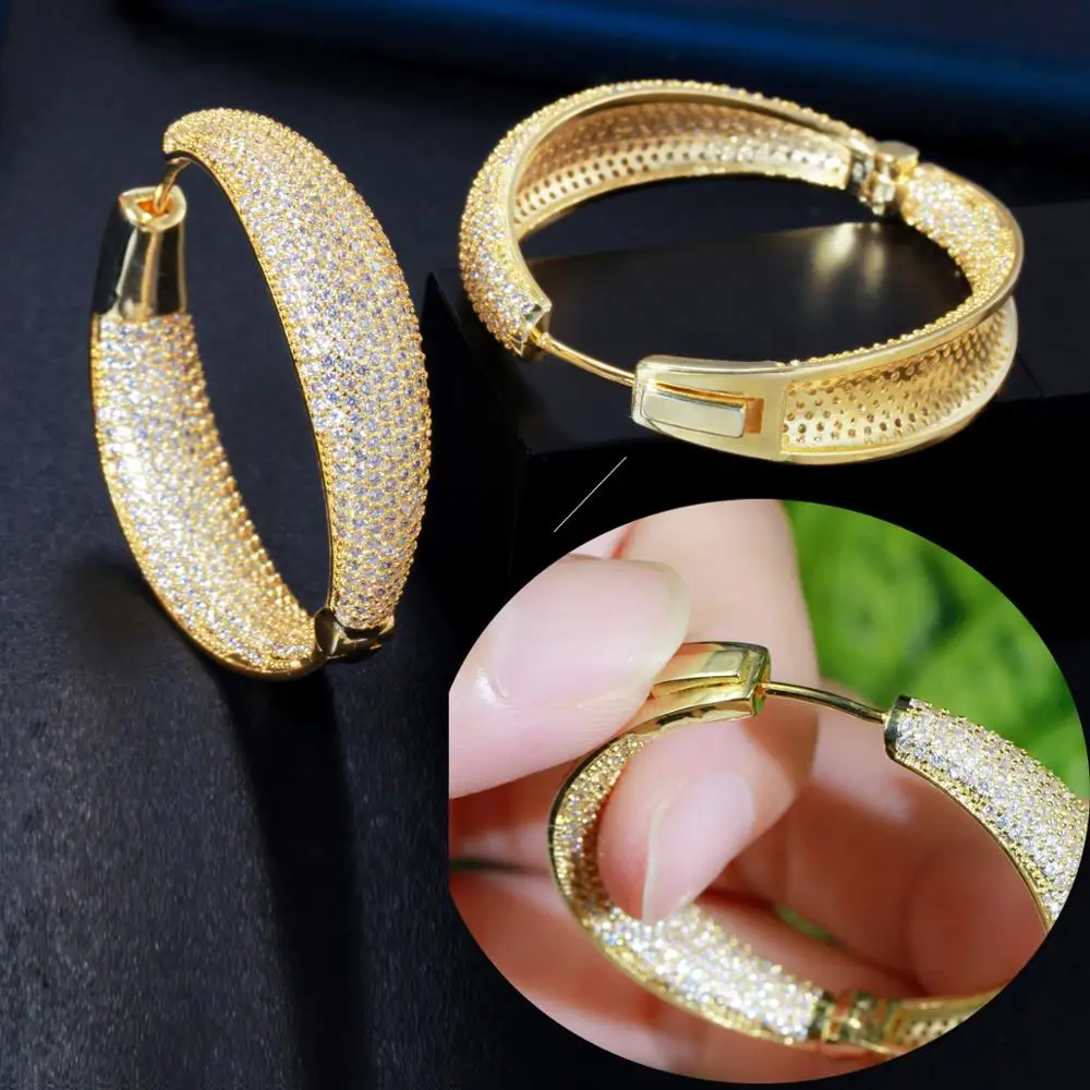 ThreeGraces Gorgeous White Full Cubic Zirconia Stone Big Round CZ Hoop Earrings for Ladies Korean Fashion Party Jewelry ER510