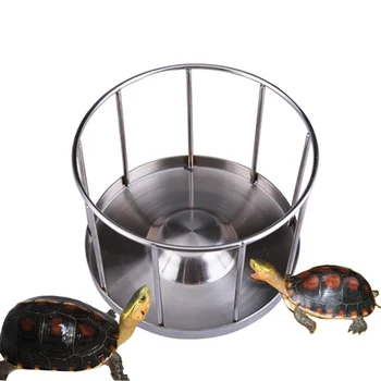 

Easy Clean Tray Stainless Steel Tortoise Feeding Bowl Pet Supplies Turtle Home Dispenser Outdoor Basin Water Food Dish Round