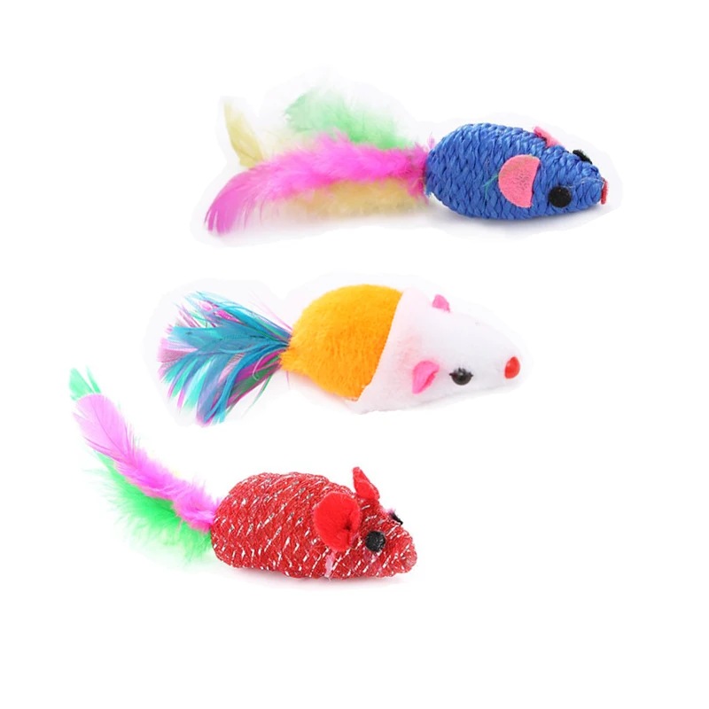 3PCS/Lot Cat Interactive Colored Feather Tail Little Mouse Cat Toy Set Pet Interactive Training Supplies Cat Funny Toys 