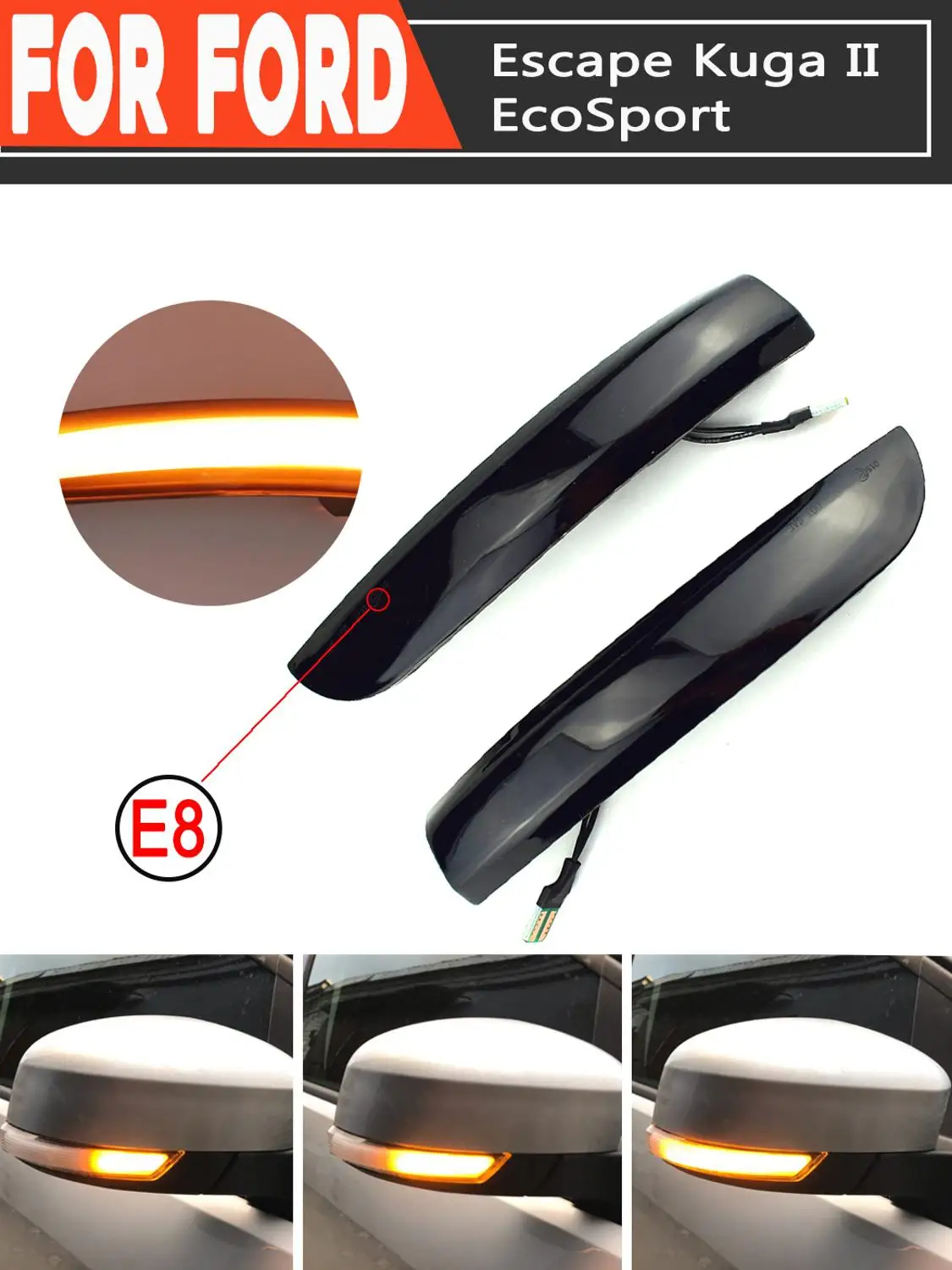 

For Ford Escape Kuga II EcoSport 2013 - 2019 Dynamic LED Turn Signal Lights Side Rearview Mirror Indicator Car Accessories