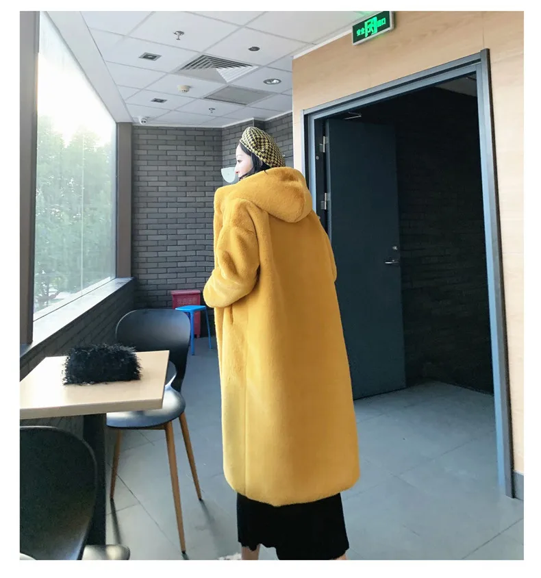 Новинка зимы, женское высококачественное пальто из искусственного меха кролика, роскошное длинное меховое пальто, плотное теплое пальто, свободное, плюс размер, плюшевые пальто для женщин