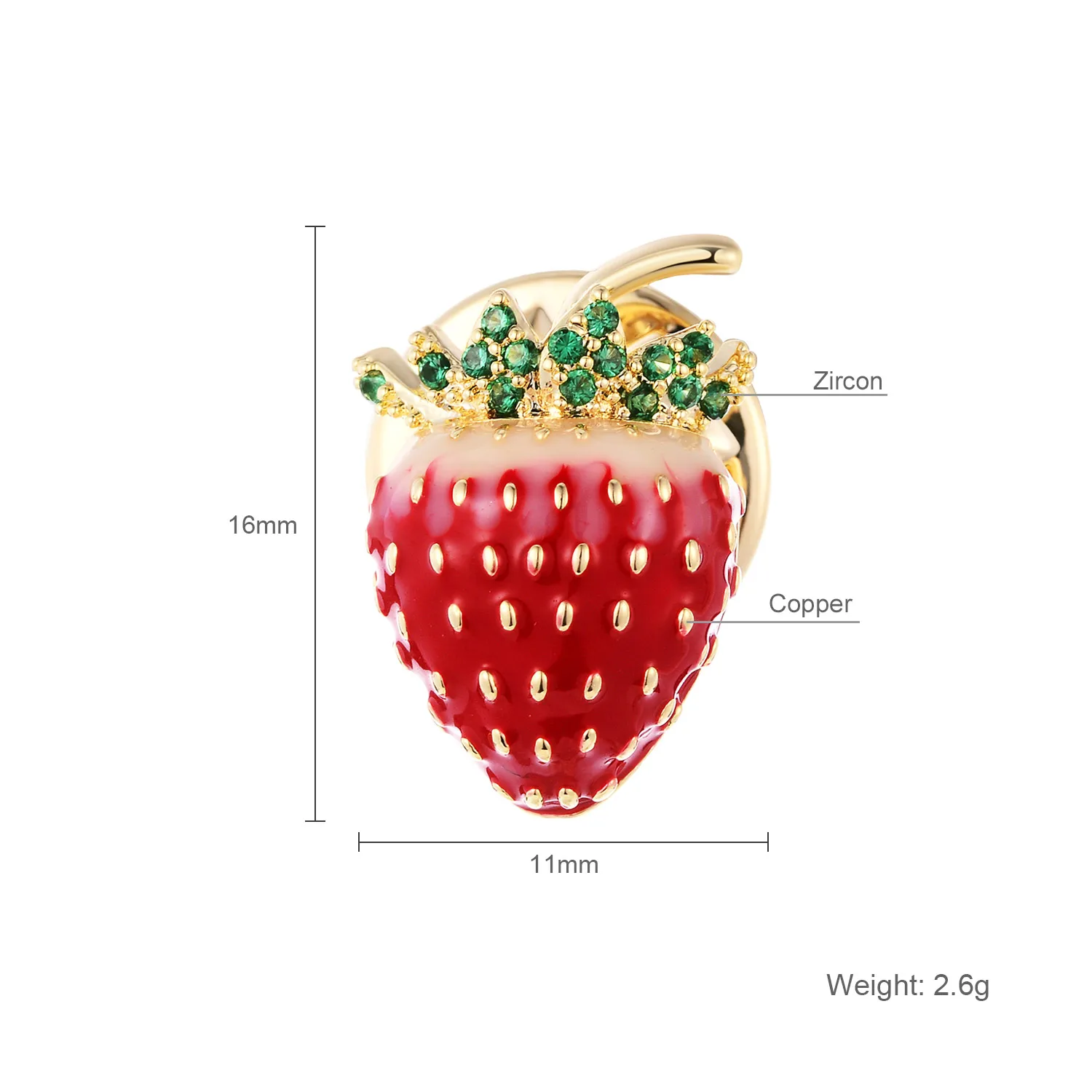 Kawaii маленькие Клубничные броши на воротник булавка для женщин Циркон Золотой Цвет Медь Брошь ювелирные изделия для одежды аксессуары mujer