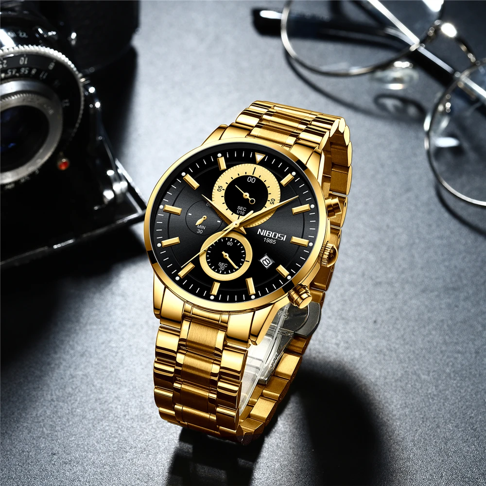 Часы наручные NIBOSI Мужские кварцевые модные брендовые Роскошные деловые