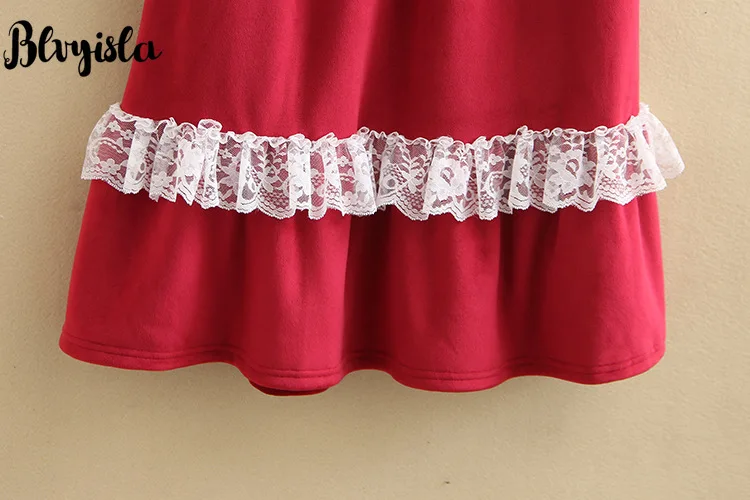 Blvyisla 5XL плюс негабаритный Красный Лолита средней длины кружева вышитые ночные рубашки сексуальные женские зимние плотные пижамы