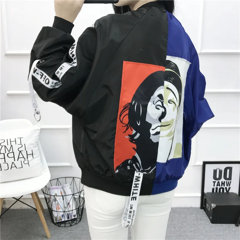 

Slimming Harajuku College Style Applique Mixed Colors Webbing Coat Summer Couples