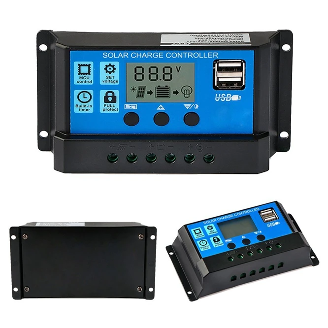 10-30A 12V//24V Solar Charge Controller PWM LCD Dual USB Output Charger Regulator